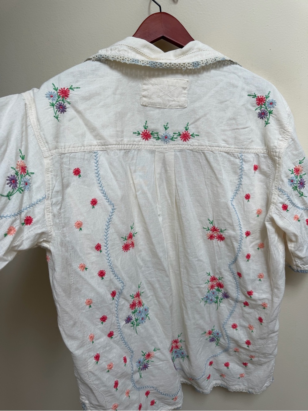 We The Free White Button-Up Shirt with Pink & Purple Floral Embroidery - Picture 13 of 14